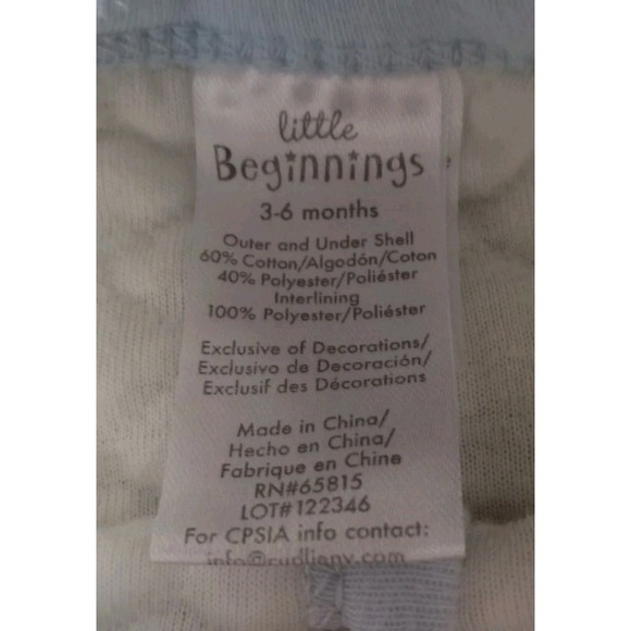 Little Beginnings Quilted 1 Piece Sleeper 3-6 Months off white w/ dinosaur print - Picture 5 of 10